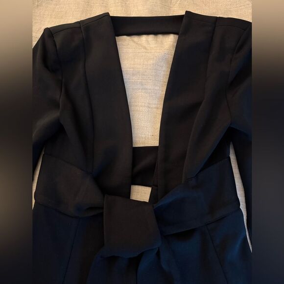 Black Belted Blazer with Open Back & Long Bell Sleeve split to elbow. Size XS. - Picture 2 of 5